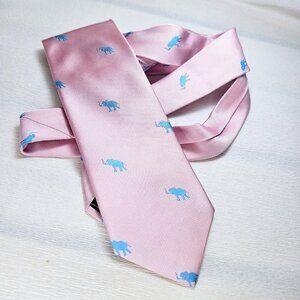 J Crew Silk Tie Pink with Blue Elephants